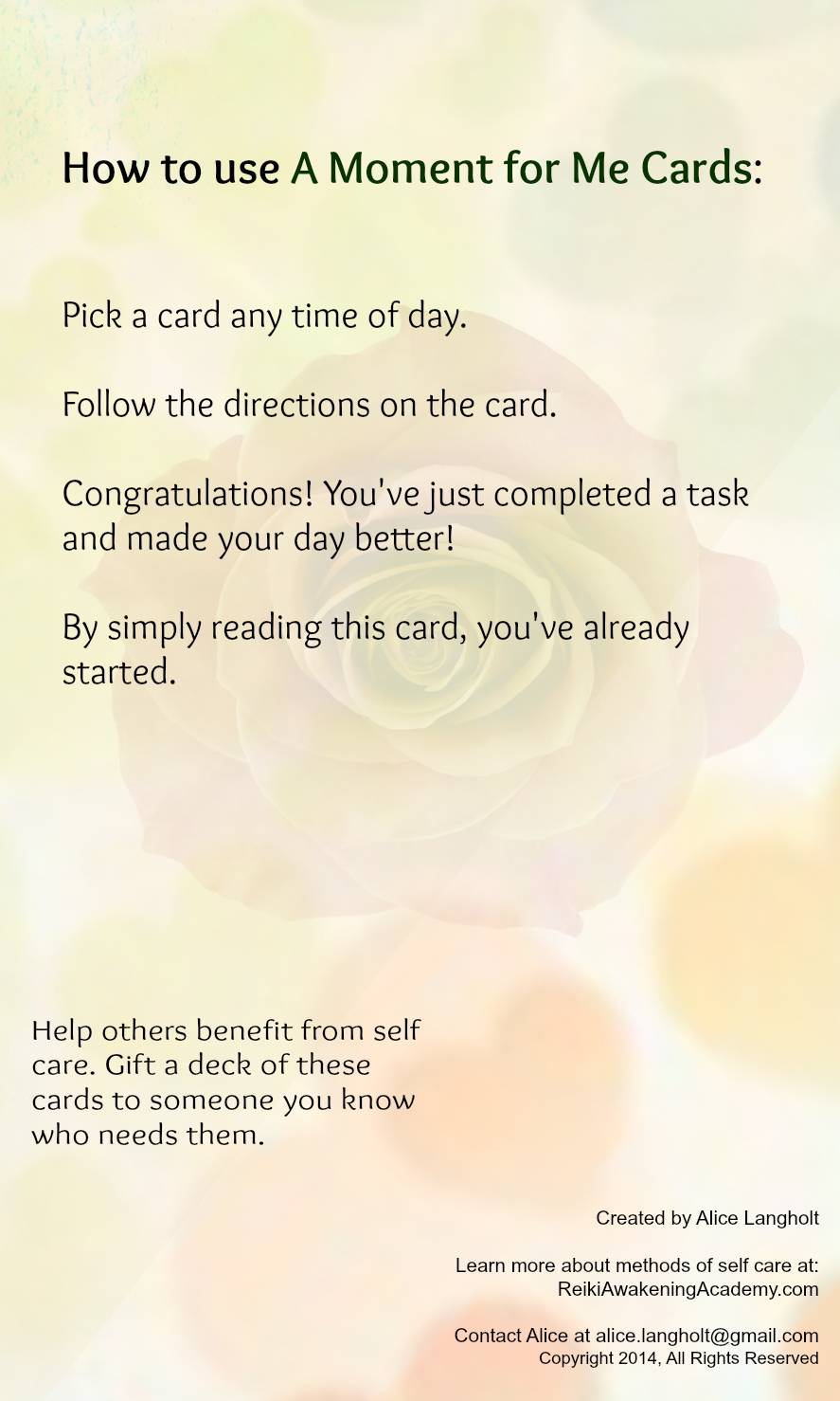 Moment for Me Directions card